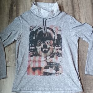 s.Oliver Gray Long-Sleeve Graphic Funnel Neck Top T Shirt Drag Racing